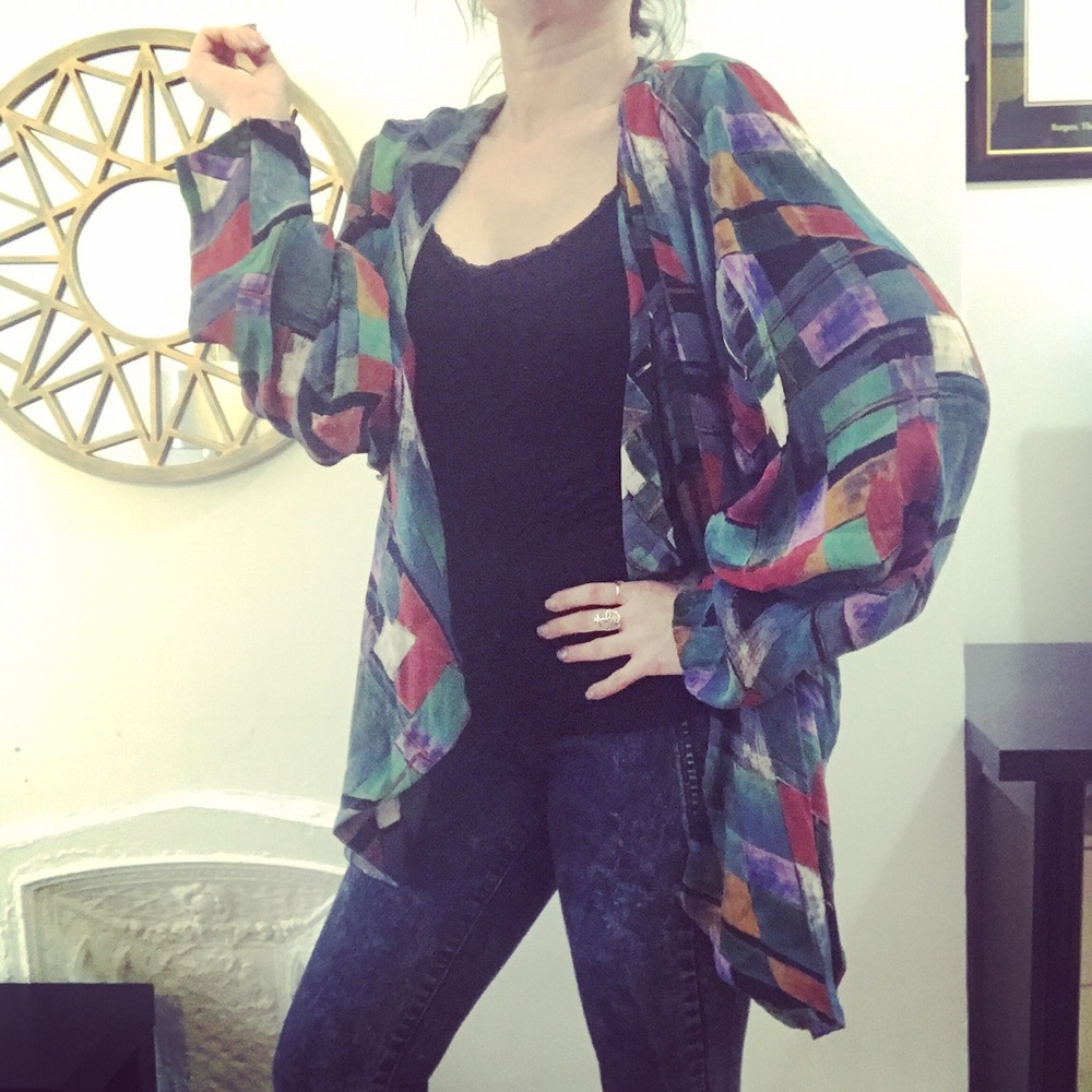 Retro Pattern Chiffon Blouse Cardigan
